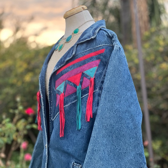 VINTAGE PIONEER WEAR Denim southwestern fringed duster jacket|14 - Picture 13 of 15